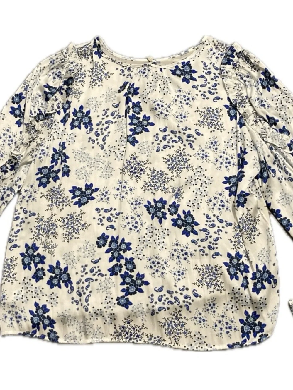 LOFT Floral Mixed Media Ruffle Sleeve Top Size M